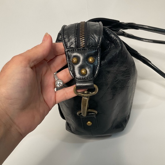 Babee D Black Python Leather Boho Handbag Large Lined Interior 3 Front Pockets - Picture 6 of 16